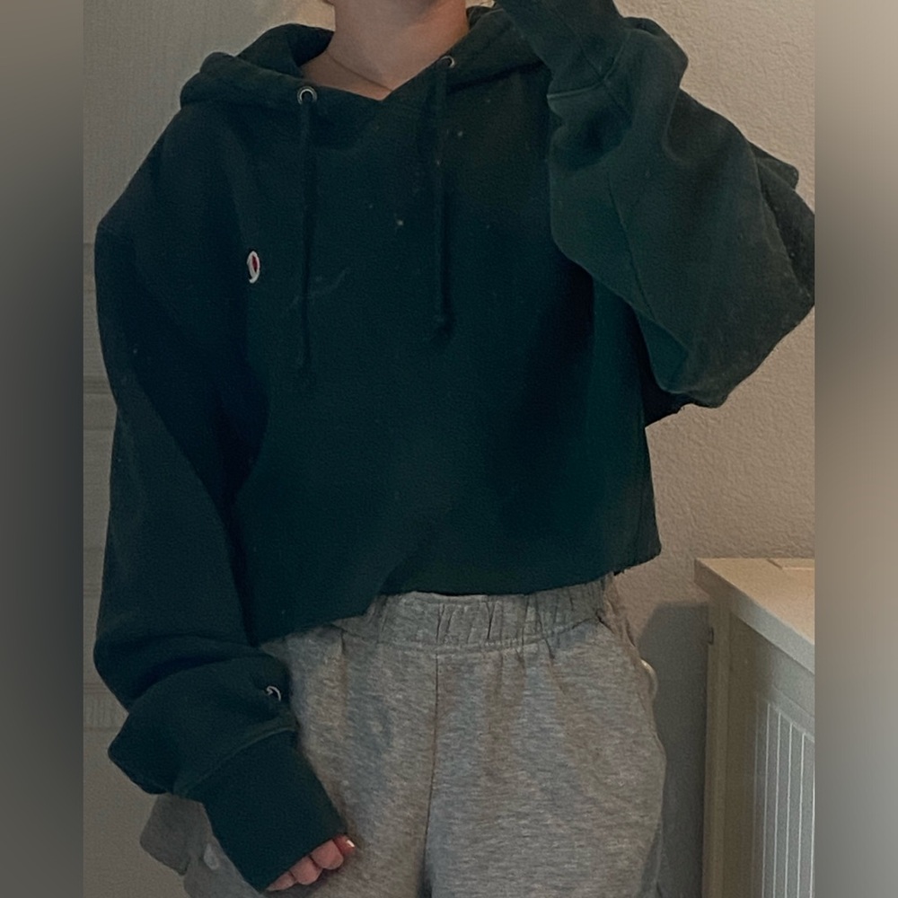 Champion Forest Green Cropped Hoodie
